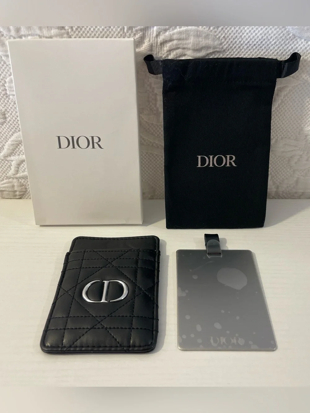 Authentic Dior Leather Phone Card Holder with Mirror